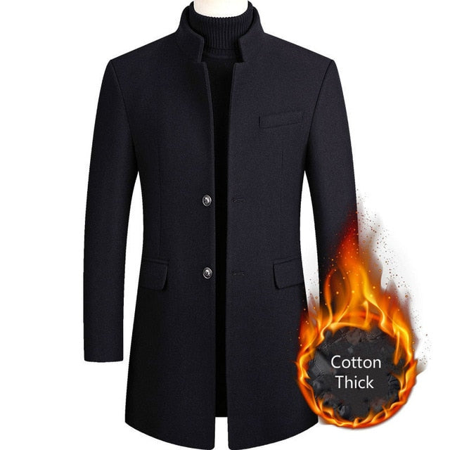 Autumn Winter Oversized Woolen Blend Coat Male Long Windbreaker Jacket Cotton Thick Warm Men Gray Jacket Mens Overcoat 3xl 4xl