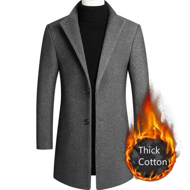 Autumn Winter Oversized Woolen Blend Coat Male Long Windbreaker Jacket Cotton Thick Warm Men Gray Jacket Mens Overcoat 3xl 4xl
