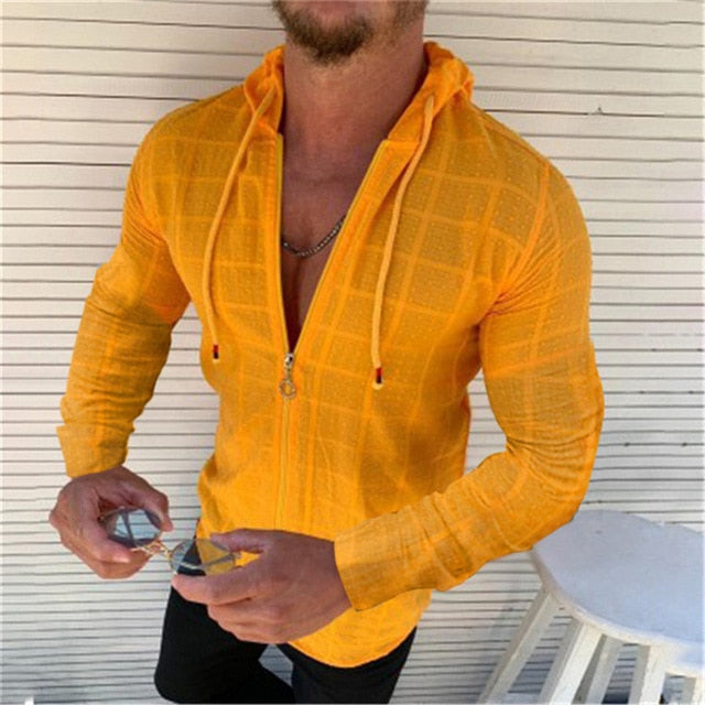 Men Hooded Grid Shirt