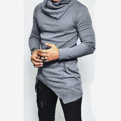 Men  Hoodies Unbalance Hem Pocket Long Sleeve Sweatshirt