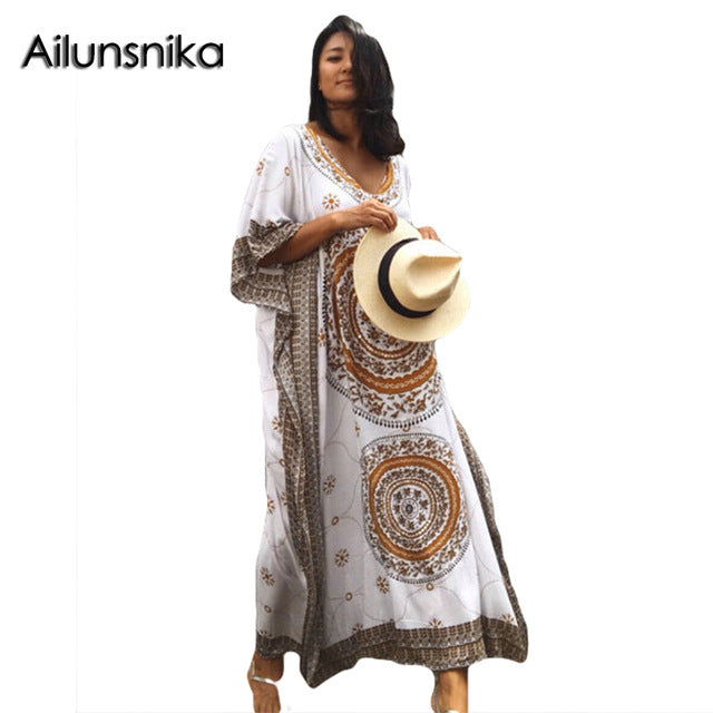 Women Summer African Ethnic Print Maxi Dresses
