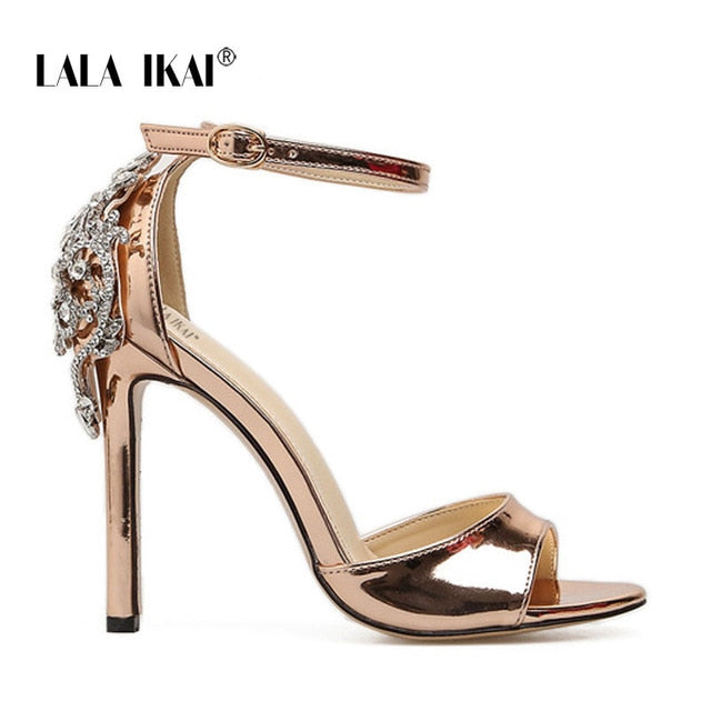 LALA IKAI Women Crystal Glitter Sandals Pump 2018 High Heels 11CM Sandals Lady Chic Cover Heel Party Sexy Shoes 014C1195 -4