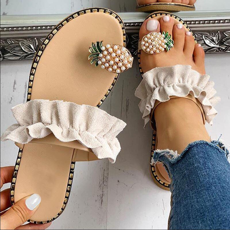 2021 Women Sandals Slippers Shoes Flat Flip Flops String Bead Summer Fashion Wedges Woman Slides Pineapple Lady Casual Mujer