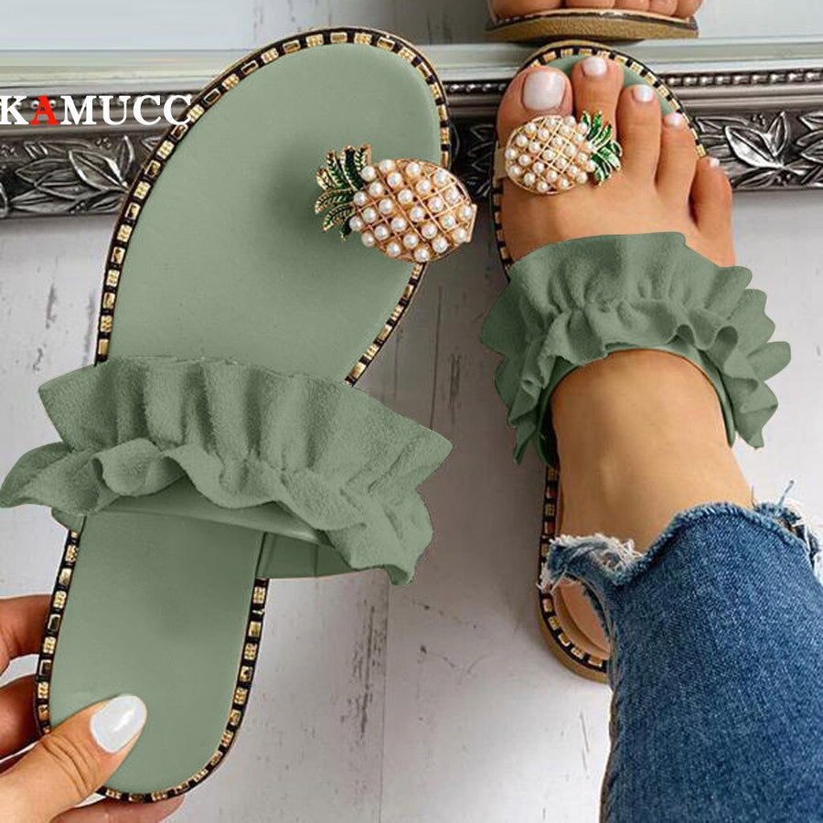 2021 Women Sandals Slippers Shoes Flat Flip Flops String Bead Summer Fashion Wedges Woman Slides Pineapple Lady Casual Mujer