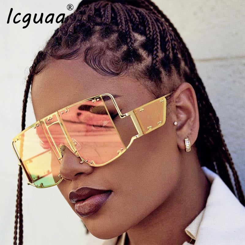 Oversized Rimless Sunglasses Punk Metal Women Vintage Luxury Brand Fashion Onepiece Men Sunglasses Gafas Glasses UV400