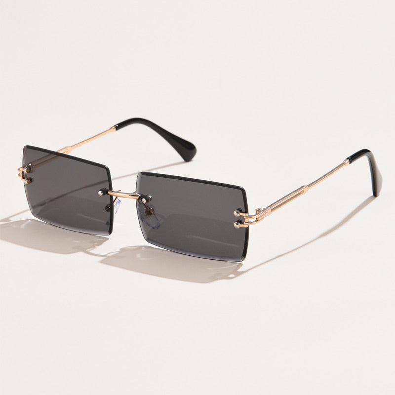 Fashion Rimless Rectangle Sunglasses Women Men Alloy Trendy Brand Small Square Lens Sun Glasses Gradient Black Lens Shades UV400