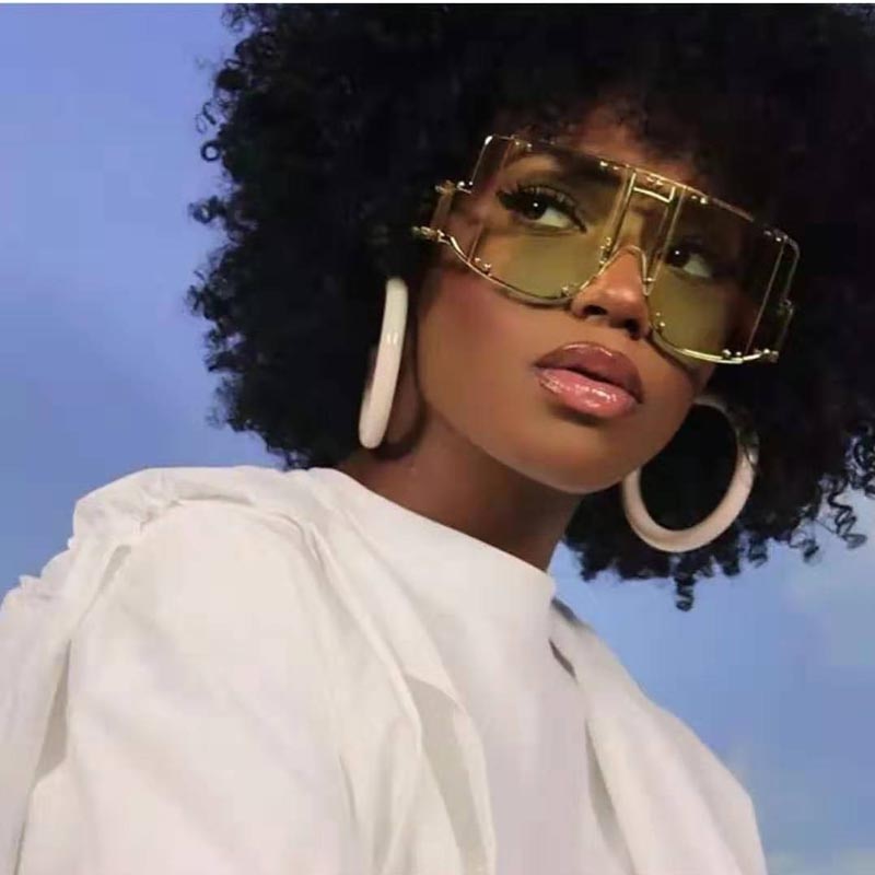 Oversized Rimless Sunglasses Punk Metal Women Vintage Luxury Brand Fashion Onepiece Men Sunglasses Gafas Glasses UV400