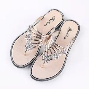 Women Fashion Peep Toe Silver High Quality Anti Skid Beach Sandals