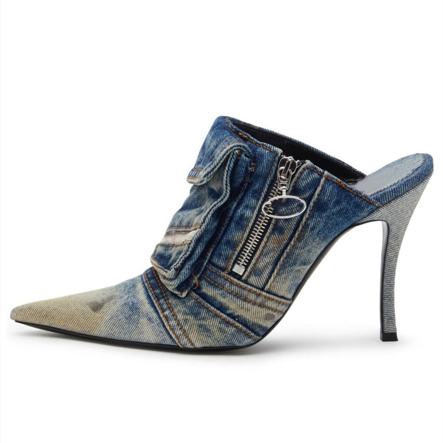Women Denim Pocket Pointy Toe Stiletto shoes