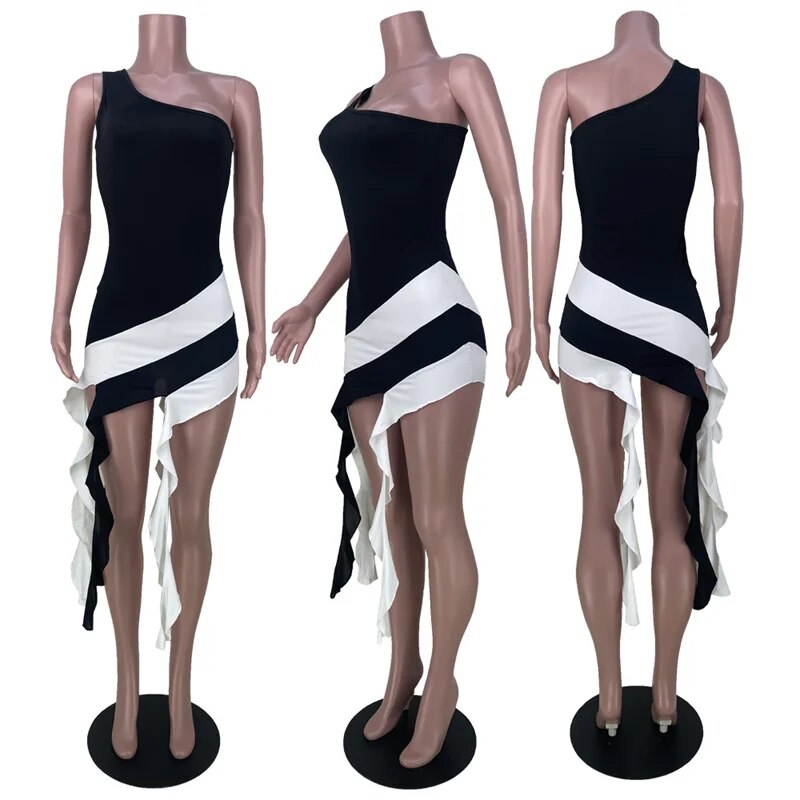 Sexy Striped Ruffles Tassel Party Mini Dress for Women