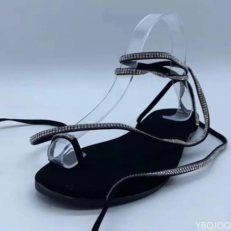 Flat Sandals Women Shoes 2022 Summer Open Toe Slippers Ladies Crystal Flip Flops Casual Dress Party Sandals Beach Shoes Female
