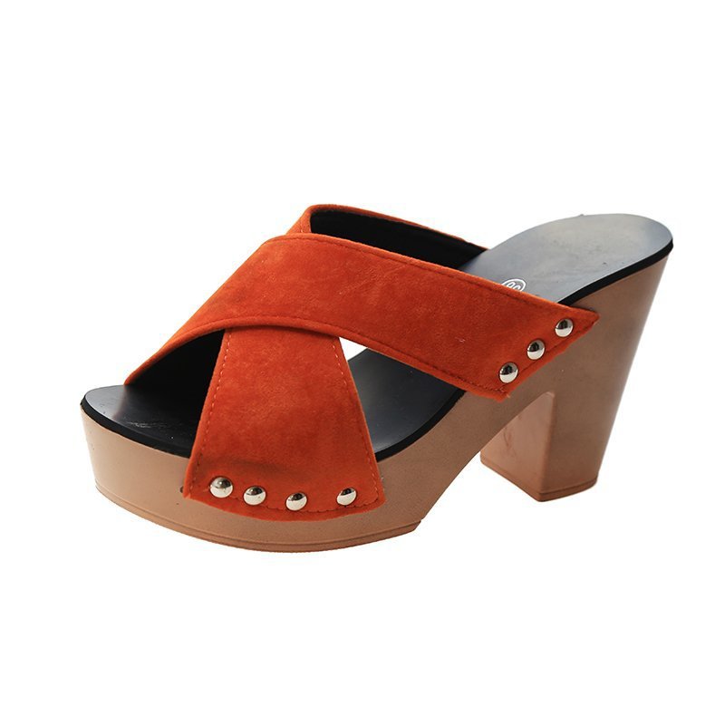 2023 Summer Sandals Women Platform Shoes Heels Luxury Wedge Black High Heeled Sandals Rivet Slippers Elegant Designer Sandals