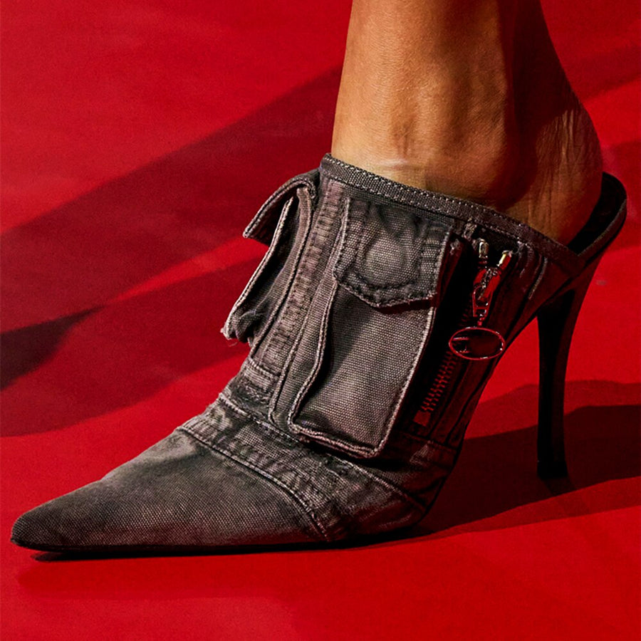 Women Denim Pocket Pointy Toe Stiletto shoes