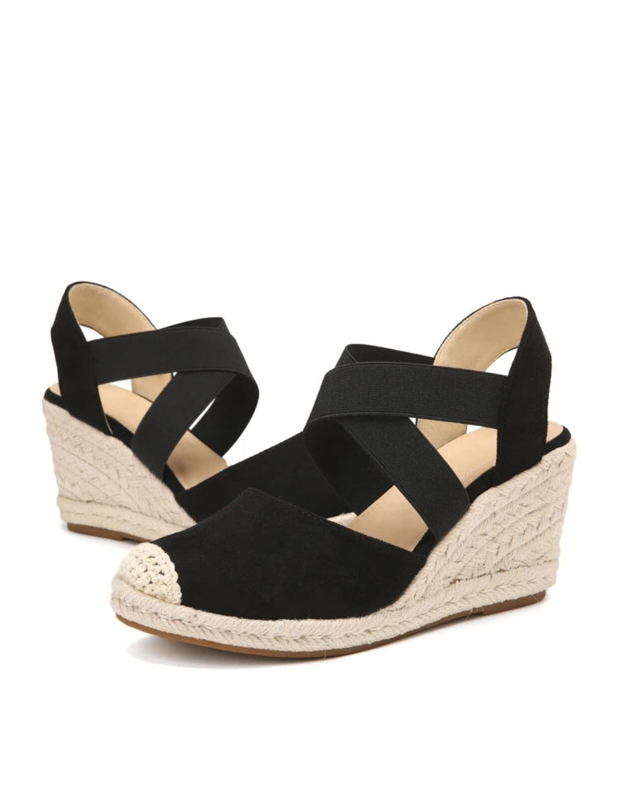 Women Closed Toe Wedge Sandals, Fabric Shoes