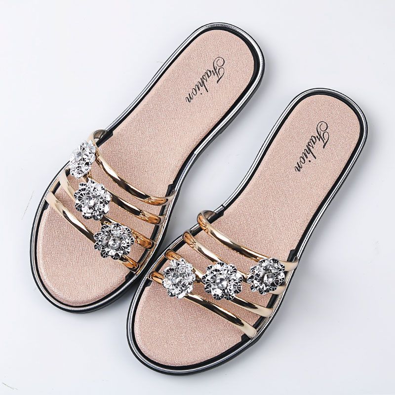 Women Fashion Peep Toe Silver High Quality Anti Skid Beach Sandals