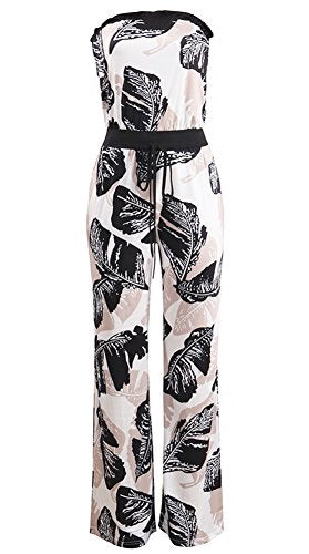 Women Sexy Off Shoulder Strapless Floral Wide Leg Jumpsuit Romper Flare Palazzo Long Pants Set: Clothing
