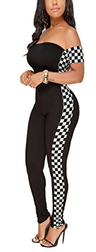 Women Sexy Tube Jumpsuit Stripes Checkered Off Shoulder Bodycon Long Pants for Party: Clothing