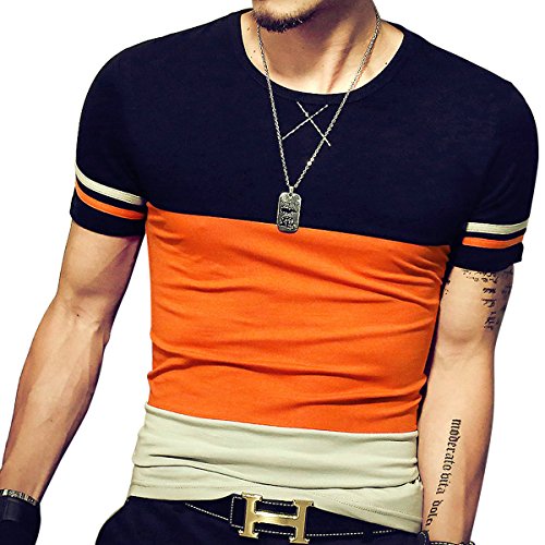 LOGEEYAR Mens Cotton Fitted Short-Sleeve Contrast Color Stitching T-Shirt | Amazon.com