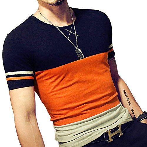 LOGEEYAR Mens Cotton Fitted Short-Sleeve Contrast Color Stitching T-Shirt | Amazon.com