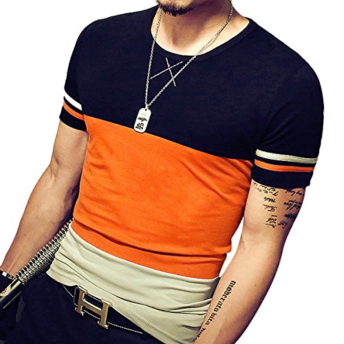 LOGEEYAR Mens Cotton Fitted Short-Sleeve Contrast Color Stitching T-Shirt | Amazon.com