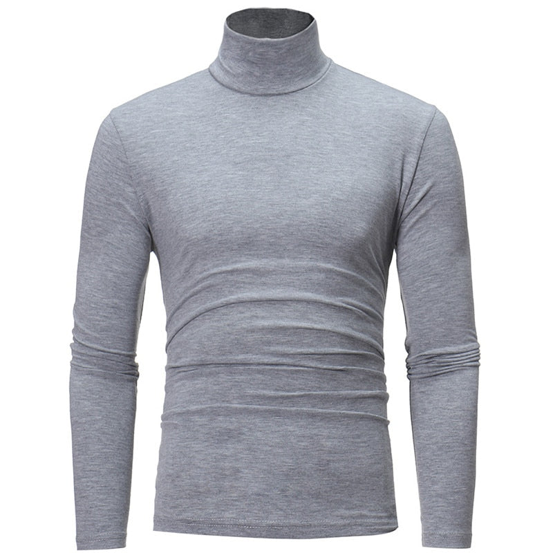 turtleneck for men Solid colour slim elastic thin pullover men Spring Autumn turtleneck men knitting brand long sleeve T-shirt
