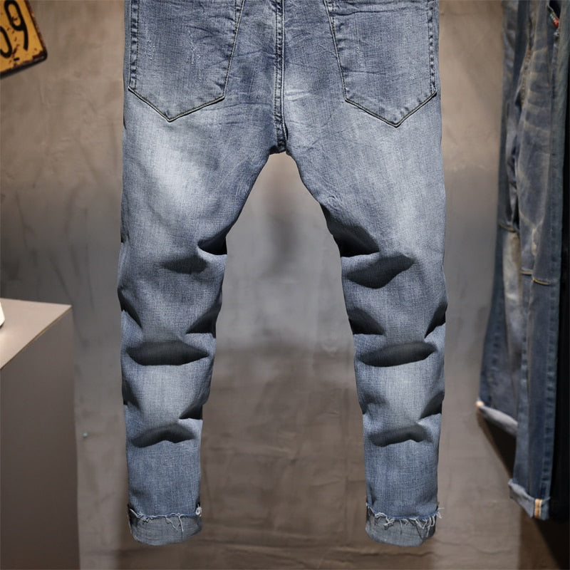 Men New Ripped Casual Skinny jeans Trousers Fashion Brand man streetwear Letter printed distressed Hole gray Denim pants