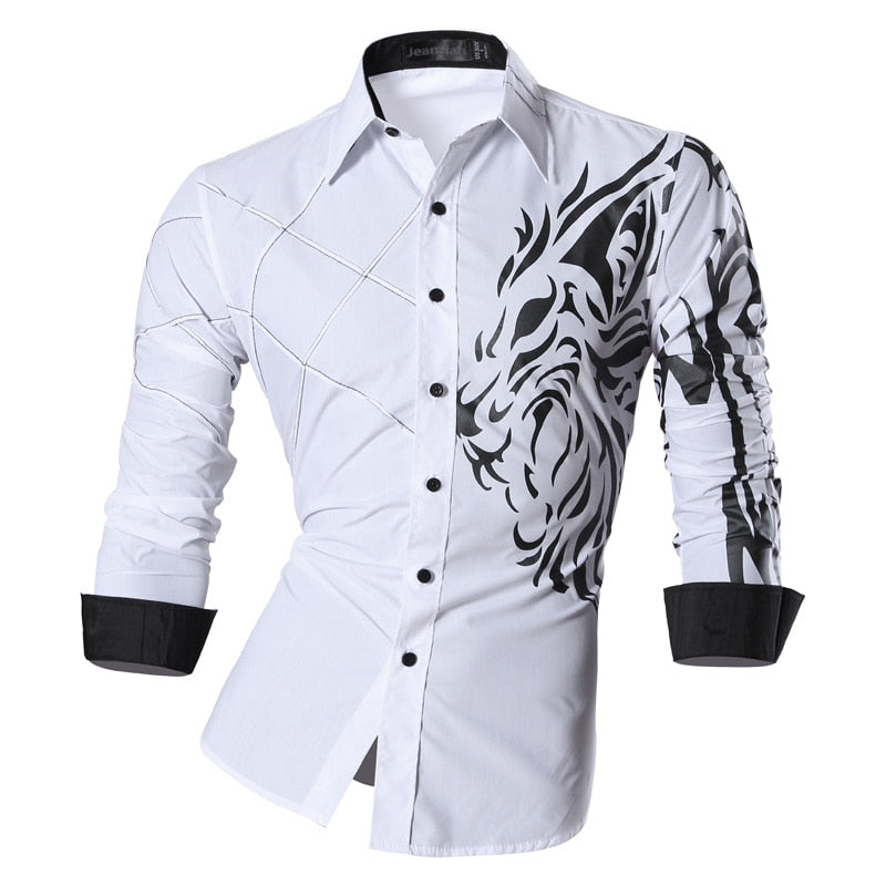 Jeansian Men's Fashion Dress Shirts Casual Long Sleeve Slim Fit Tatoo Stylish Z030