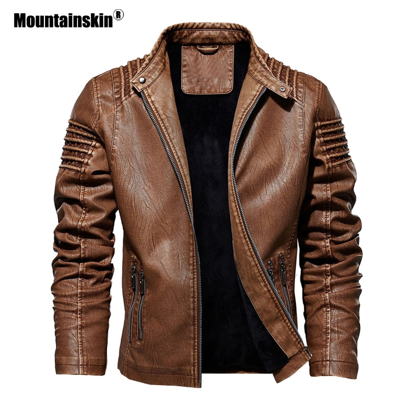 Mountainskin Men's Leather Jacket Winter Autumn Mens Motorcycle PU Coat Warm Fashion Slim Outwear Male Brand Clothing SA812
