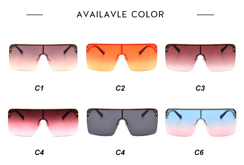 Ladies Oversized Square Sunglass Women New Big Frame Brand Designer Sunglasses Rivet Pink UV400
