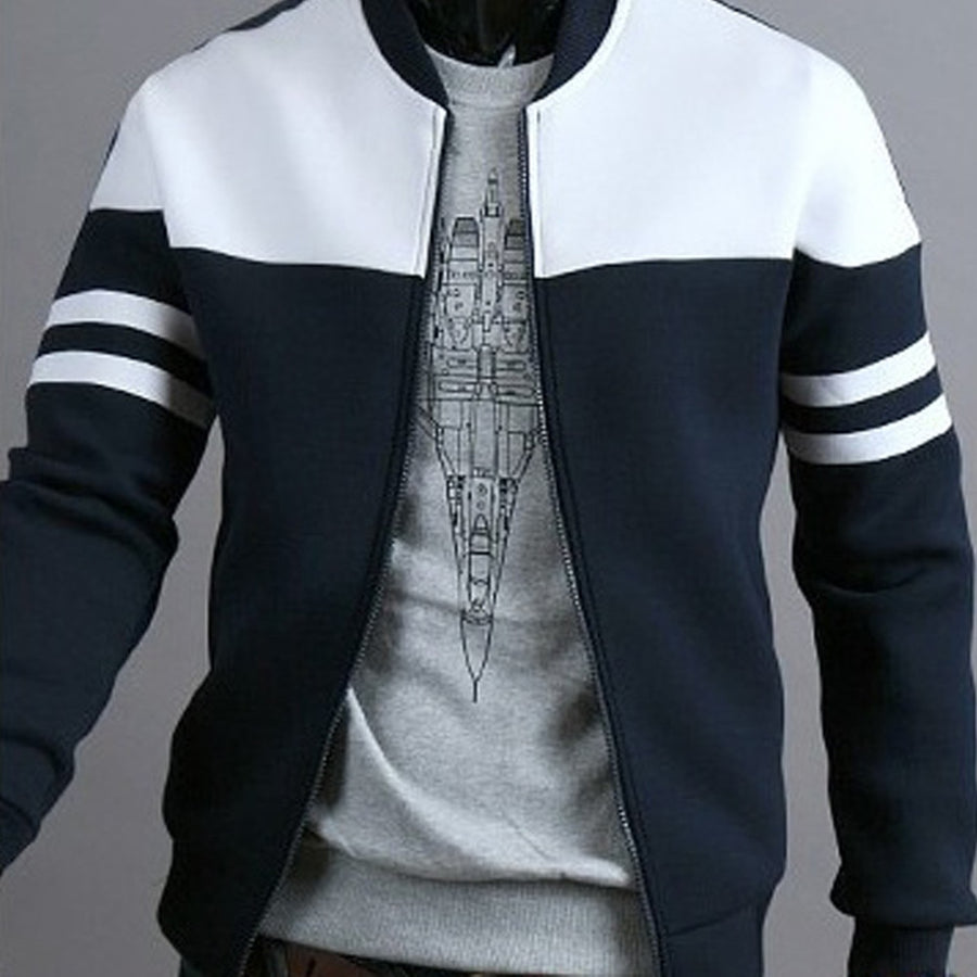 Men Casual Polyester Rib sleeve Standard Regular Zipper Jackets