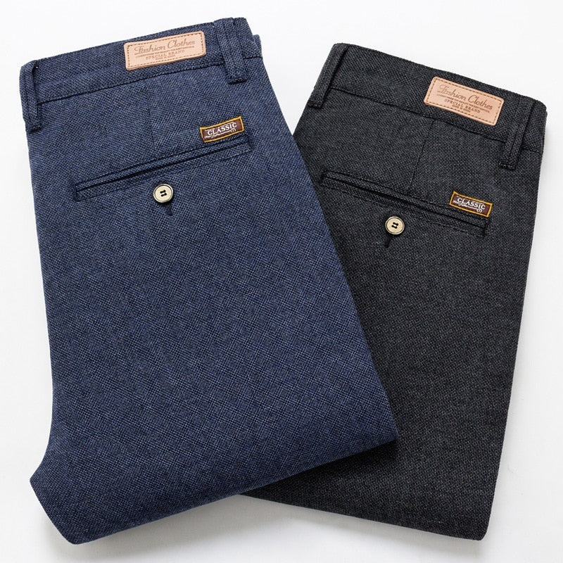 2022 New Men's Slim Casual Pants Fashion Business Stretch Trousers Male Brand Plaid Pant Black Blue