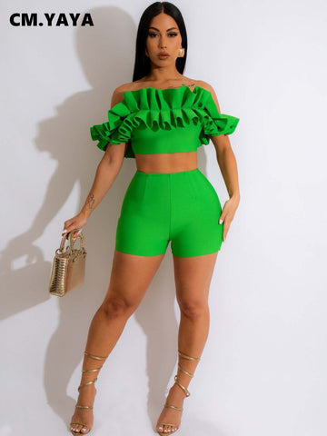 V Neck Ruffled Casual Two Piece Shorts Set Two Piece Shorts, 49% OFF