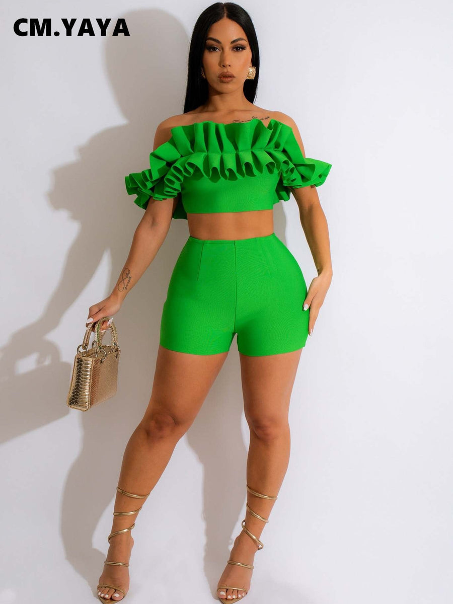 2023 Women Sexy off the shoulder Party Summer Two Piece Outfit