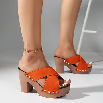 2023 Summer Sandals Women Platform Shoes Heels Luxury Wedge Black High Heeled Sandals Rivet Slippers Elegant Designer Sandals