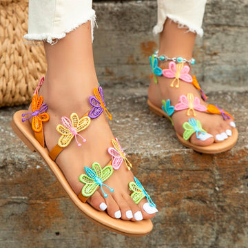 Women Summer New Flat Sandals Colorful Butterfly Decorated Beach Sandals