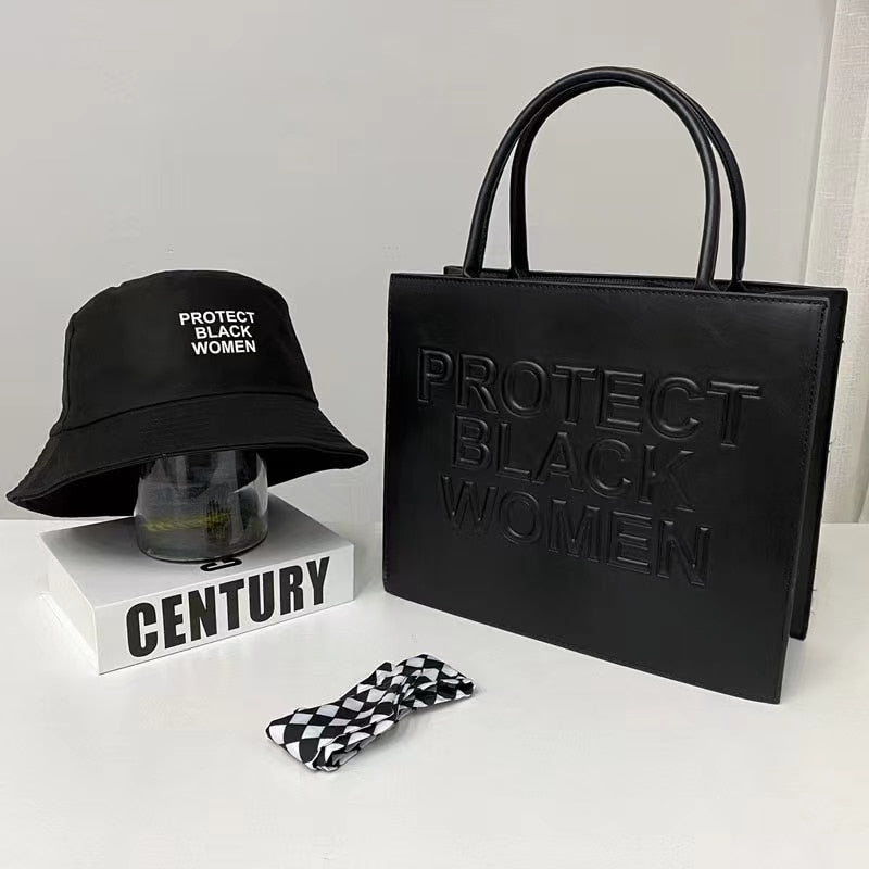 Ladies Leather Protect Black People Bag Women Set Bucket Hat 2022 Luxury TOTE Handbags for Women Bag Purse And Hat Set