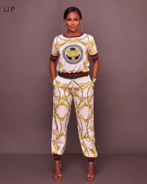summer 2019 sexy print crop top and pants two piece sets