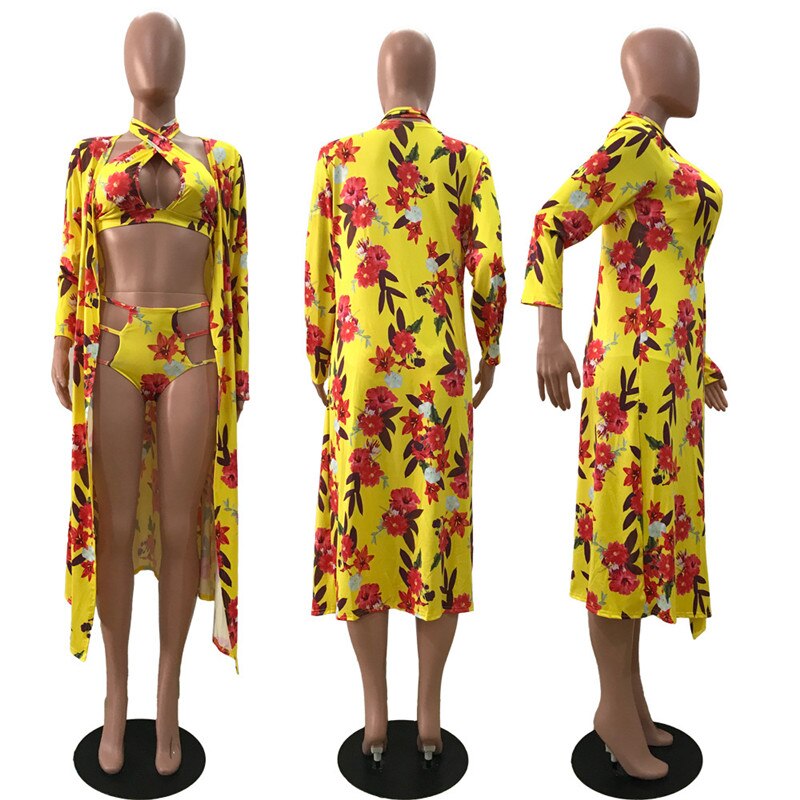 Summer Sexy 3 Piece Beach Outfit Floral Print swim wear