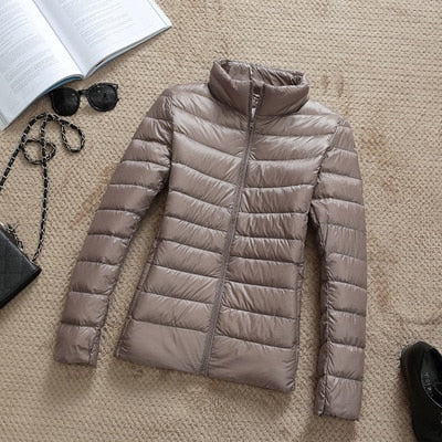 90% Ultra-light Plus Size Thin Down Jacket Women Autumn Winter Slim Short Hooded Warm White Duck Down Coat