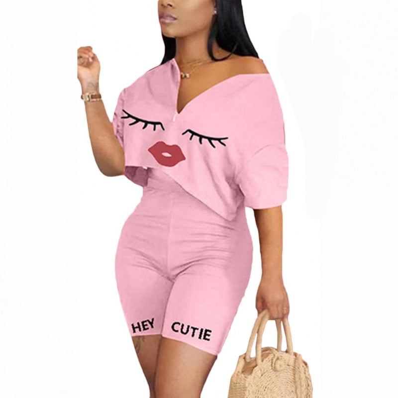 Summer Loose Top Biker Shorts Sweat Suits Lounge Wear Two Piece Matching Sets