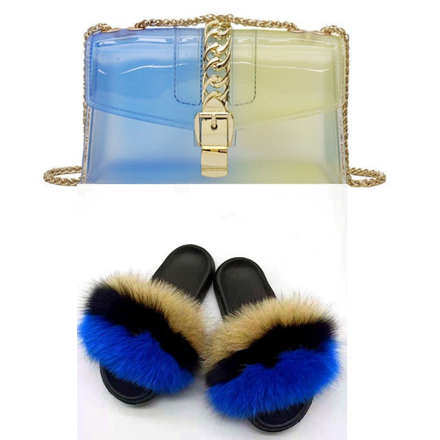 Fur Slides And Bags Furry Slippers For Women