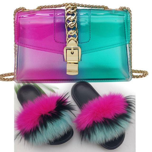 Fur Slides And Bags Furry Slippers For Women