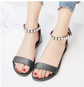 New Black Color Buckle Strap Flats Sandals Open Toe