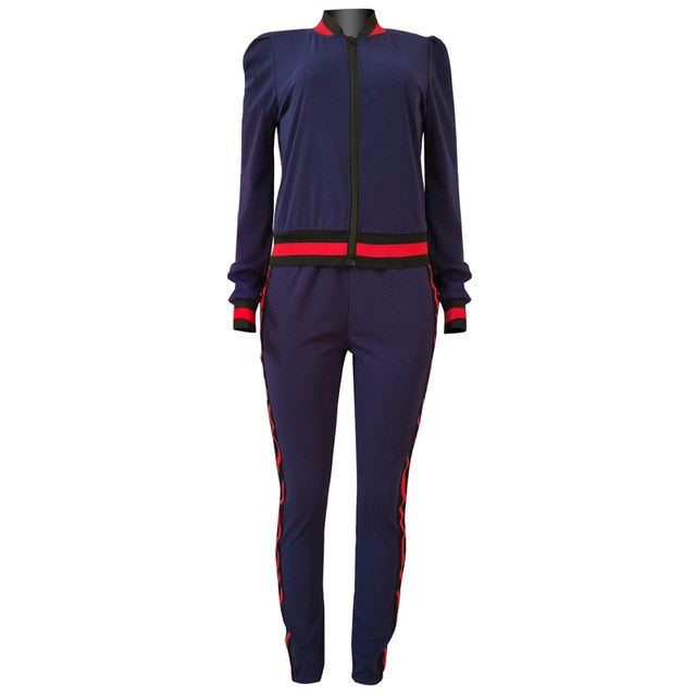 TWO PIECE SET Stripe Jogger Pants Women Sweatsuit Runway Tracksuit 2 Pieces Set Sporting Suit Female Clothing Outfits Plus Size