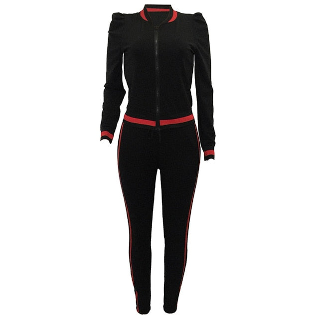 TWO PIECE SET Stripe Jogger Pants Women Sweatsuit Runway Tracksuit 2 Pieces Set Sporting Suit Female Clothing Outfits Plus Size