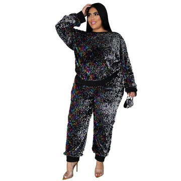 plus size women clothing two piece set long sleeve pullover tops
