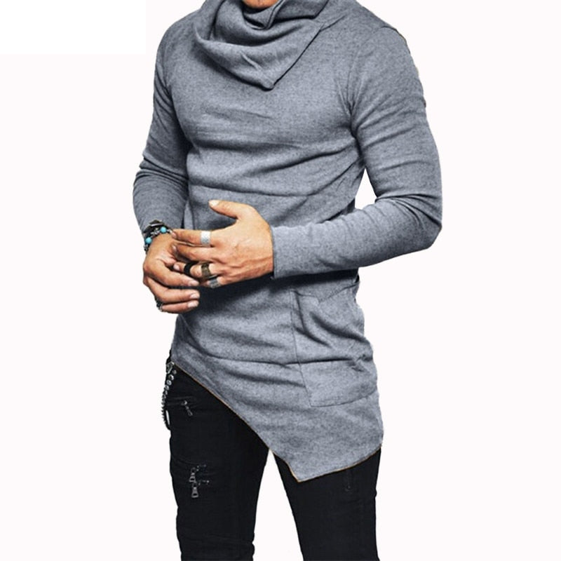 Men  Hoodies Unbalance Hem Pocket Long Sleeve Sweatshirt