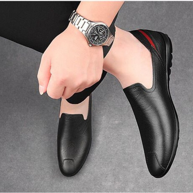 Mens Soft Genuine Leather Slip on Flat Shoes