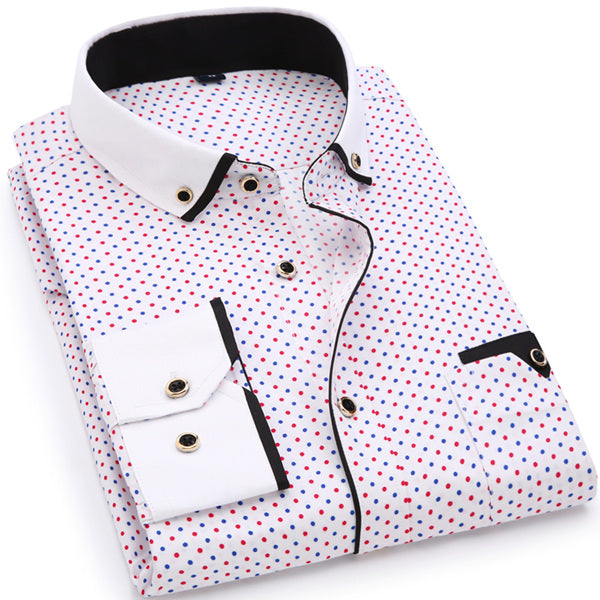 Fashion Print Casual Men Long Sleeve Shirt Stitching Fashion Pocket Design Fabric Soft Comfortable Men Dress Slim Fit Style