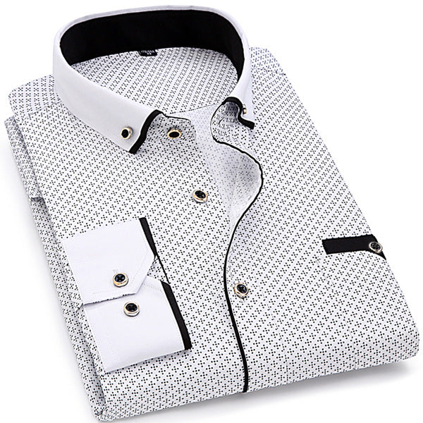 Fashion Print Casual Men Long Sleeve Shirt Stitching Fashion Pocket Design Fabric Soft Comfortable Men Dress Slim Fit Style